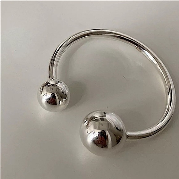 Sterling Silver Ball Drop Bangle Bracelet Ring Set - Picture 12 of 15